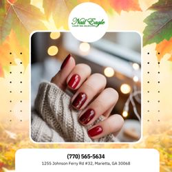 Nail Eagle - Burgundy red nails with golden dots -- warm, rich, and classy for the season. A touch of shimmer to make your Thanksgiving look shine!
