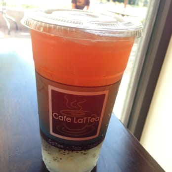 Cafe LaTTea - Strawberry green tea, no milk, half sweetened, with aloe and basil seeds. - Cafes Near Me - Cupertino, California