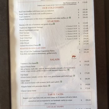 Cabaña Las Lilas - English Menu 1 of 2 - July 2017 - VN - Steakhouses Near Me - Buenos Aires, C