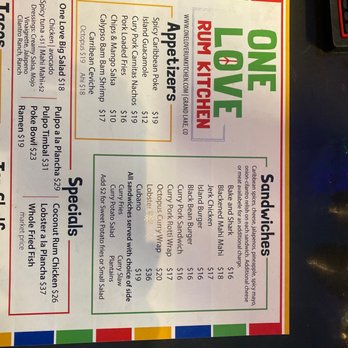 One Love Rum Kitchen - Menu - Caribbean Near Me - Grand Lake, Colorado