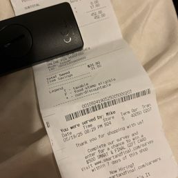 Cashier's and terminal information.