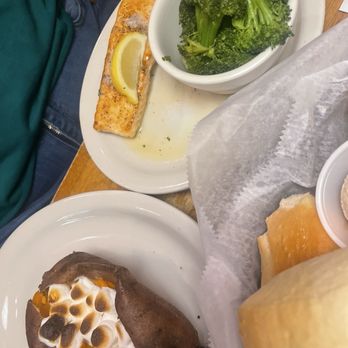 Texas Roadhouse - 5oz. Salmon, Broccoli and a loaded sweet potato - Steakhouses Near Me - Suffolk, Virginia