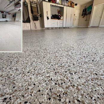 DJ Epoxy Solutions - You'll never see just a garage the same again. This garage floor in Melbourne is pure satisfaction, sealed in epoxy. - Flooring Near Me - Palm Bay, Florida