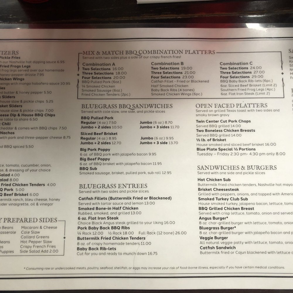 Bluegrass BBQ - Menu - Barbeque Near Me - Pembroke, Virginia