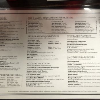Bluegrass BBQ - Menu - Barbeque Near Me - Pembroke, Virginia
