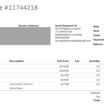 MSM Appliance Repair - Receipt from MSM Appliance Repair - Appliances & Repair Near Me - Bakersfield, California