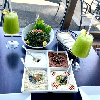 Cedars - Lemonade with Mint, Tabouleh Salad and appetizer plate with warm pita - Lebanese Near Me - Wallington, New Jersey