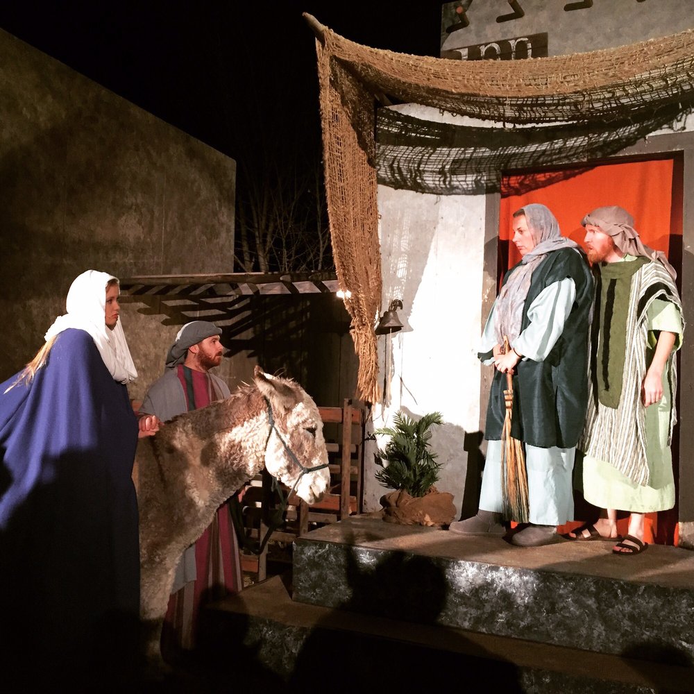 Mary and Joseph ask for a room at the Innkeepers Mary and Joseph ask for a room at the Innkeepers