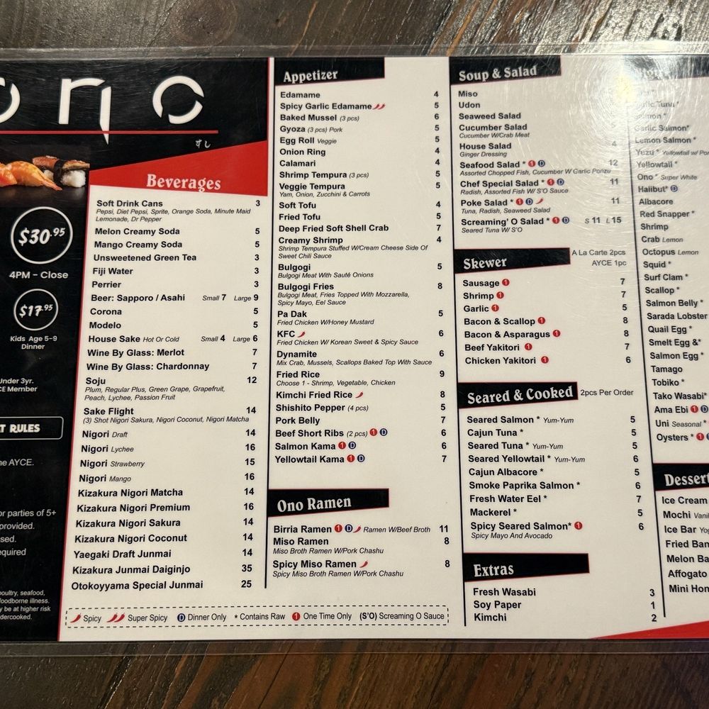 Ono Sushi - Menu - Japanese Near Me - Las Vegas, Nevada Ono Sushi - Menu - Japanese Near Me - Las Vegas, Nevada