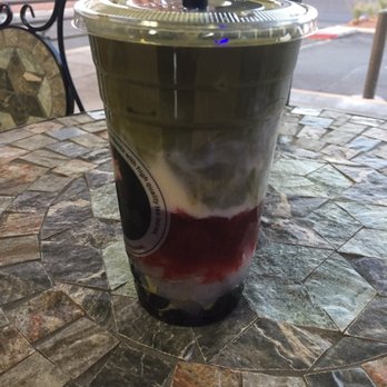 Mr Tea - Strawberry Macha Latte with boba and lychee coconut jelly - Bubble Tea Near Me - Las Vegas, Nevada