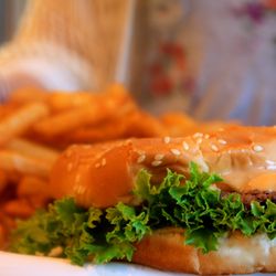 The Adobe Icebox - Green chile chipotle burger with cajun fries. Yummm!
