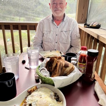 Connie's Cafe - Two pot roast skillets with whole wheat and cinnamon toast. The homemade jam is such a treat. - American Near Me - Ossineke, Michigan