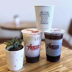 7 Leaves Cafe - Clockwise: Mint Serano ($5.75), Herbal Tea ($5.45), Roasted Oolong Milk Tea ($5.45) - "Easy Sweet"