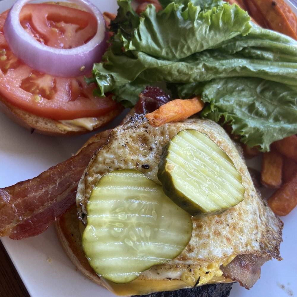 B&D Burgers - Burger-cheese, bacon, fried egg, lettuce, tomato & onion - American Near Me - Pooler, Georgia B&D Burgers - Burger-cheese, bacon, fried egg, lettuce, tomato & onion - American Near Me - Pooler, Georgia