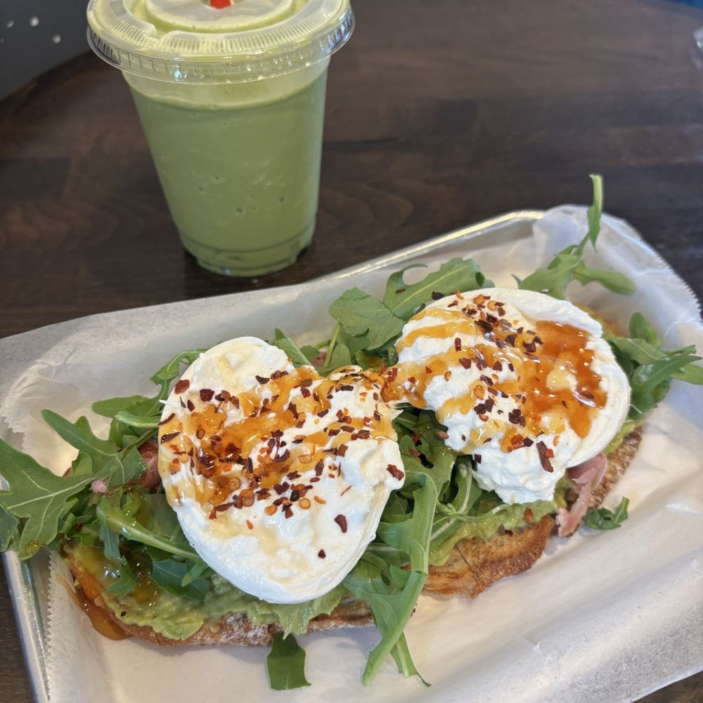 Elmisa Cafe - Coconut matcha lychee drink and Hey Honey Burrata (prosciutto, burrata, arugula, honey and red pepper flakes). Loved my drink!! - Breakfast & Brunch Near Me - San Diego, California Elmisa Cafe - Coconut matcha lychee drink and Hey Honey Burrata (prosciutto, burrata, arugula, honey and red pepper flakes). Loved my drink!! - Breakfast & Brunch Near Me - San Diego, California