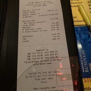 5 Burro Cafe - The bill...great price...great order - Mexican Near Me - Forest Hills, New York