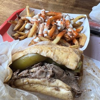 Al's Beef - Regular Italian Beef sandwich "dipped" with Buffalo Bleu Fries - Sandwiches Near Me - Chicago, Illinois