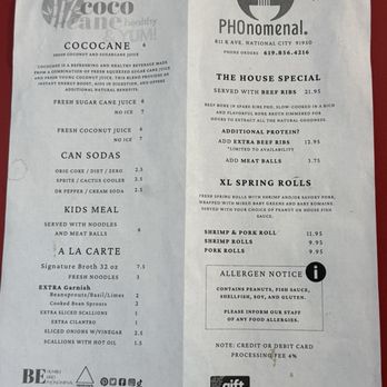 PHOnomenal - Menu, September 2026 - Noodles Near Me - National City, California