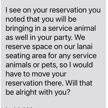 natuRe waikiki - Restaurant manager text to me: segregation of a customer with a service animal. - French Near Me - Honolulu, Hawaii natuRe waikiki - Restaurant manager text to me: segregation of a customer with a service animal. - French Near Me - Honolulu, Hawaii