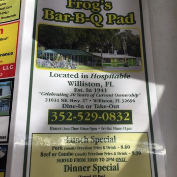 Frogs Barbeque Pad - Menu - Barbeque Near Me - Williston, Florida Frogs Barbeque Pad - Menu - Barbeque Near Me - Williston, Florida