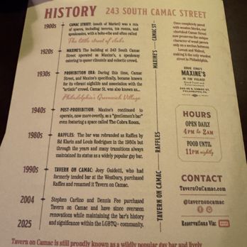 Tavern On Camac - Menu with History - Dance Clubs Near Me - Philadelphia, Pennsylvania