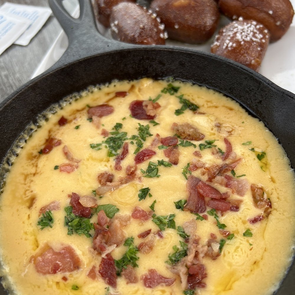 Beef bacon cheese dip with pretzel bites