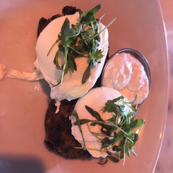 Blue Daisy - Zucchini hash with poached eggs (super tiny for $12?) - Creperies Near Me - Santa Monica, California