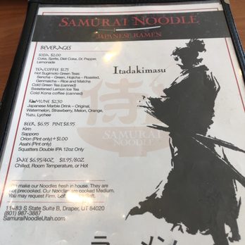 Samurai Noodle - Menu - Ramen Near Me - Draper, Utah
