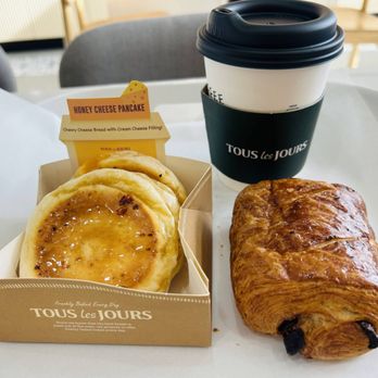 Tous Les Jours - honey cheese mochi pancakes, chocolate croissant, and ube latte - Bakeries Near Me - Brooklyn, New York