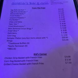 Scheller's Bar and Grill - Menu
