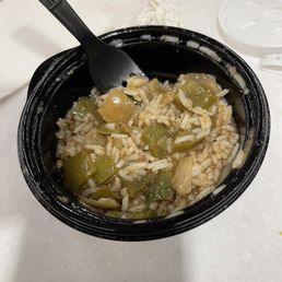 Chicken and sausage gumbo.  Might as well call it green pepper gumbo!  Do you see any chicken or sausage?!