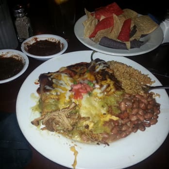The Original Blue Adobe Grille - Adobo pork tamale, tenderloin stuffed chili relleno , and shrimp enchilada Christmas style with red and green sauce . - Mexican Near Me - Mesa, Arizona