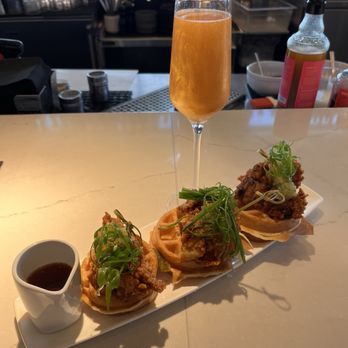 Chroma Modern Bar + Kitchen - Chicken and waffles and girls love gold cocktail - New American Near Me - Orlando, Florida Chroma Modern Bar + Kitchen - Chicken and waffles and girls love gold cocktail - New American Near Me - Orlando, Florida