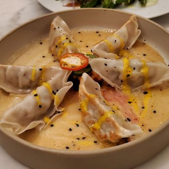 AJI Bar & Robata - Potstickers: lemongrass chicken, aji amarillo, ginger citrus miso sauce ($18) - Restaurants Near Me - San Jose, California