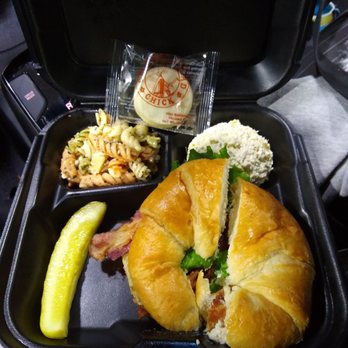 Chicken Salad Chick - Dixie Chick Salad BLT, no tomatoes, Olivia's Old South scoop, side of pasta salad, pickle, and cookie - Salad Near Me - Greensboro, North Carolina