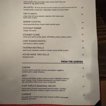 Taverna - menu - Cocktail Bars Near Me - Kapalua, Hawaii