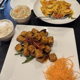 Mango chicken at top, Kung Lao tofu at bottom. Yum!