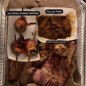 Hard Eight BBQ - To-Go Container of Brisket, Poppers, Pulled Pork, and Ribs. - Barbeque Near Me - Coppell, Texas Hard Eight BBQ - To-Go Container of Brisket, Poppers, Pulled Pork, and Ribs. - Barbeque Near Me - Coppell, Texas