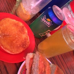 Crispy lemon buns, salty drink and pork bun