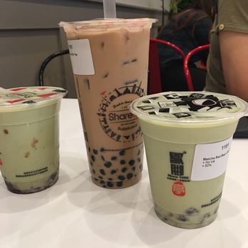 Sharetea - Macha red bin split no ice Okinawa milk tea 100% - Bubble Tea Near Me - Northridge, California