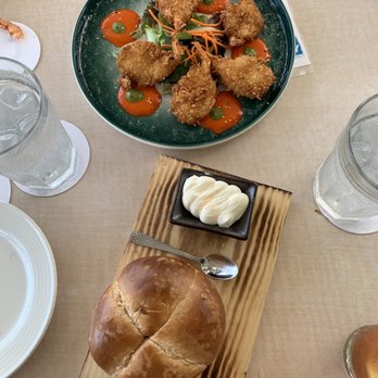Mala Ocean Tavern - Taro hawaiian sweet bread with honey butter and Coconut Shrimp with mint chutney. To die for! - Seafood Near Me - Lahaina, Hawaii Mala Ocean Tavern - Taro hawaiian sweet bread with honey butter and Coconut Shrimp with mint chutney. To die for! - Seafood Near Me - Lahaina, Hawaii