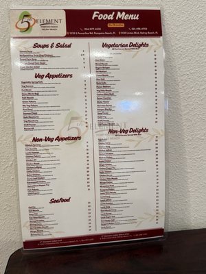 Menu photo 1 5th Element Indian Bistro & Bar Delray Beach, FL