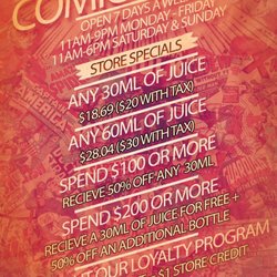 Comic Cloud Vapor Lounge - Simple Pricing to make it easier on the customer!