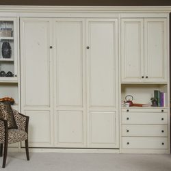 Furniture Design - Queen wallbed. Distressed white / glaze on alder.