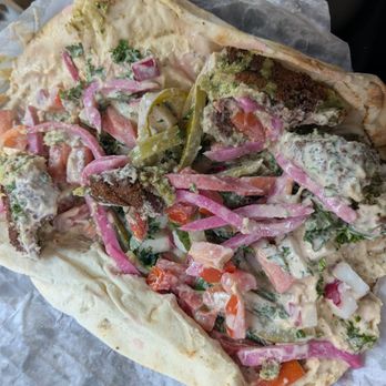 Just Falafel Vegan Cafe - Falafel wrap, unwrapped. - Vegan Near Me - Houston, Texas