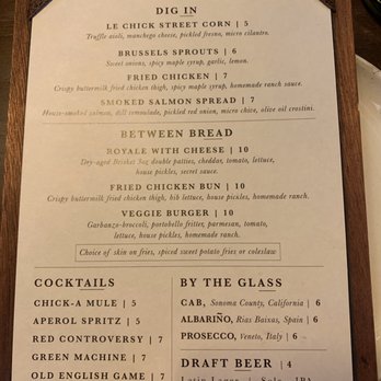 Le Chick - Happy Hour menu, but unfortunately they don't have it on Saturdays anymore, boo. - Cocktail Bars Near Me - Miami, Florida
