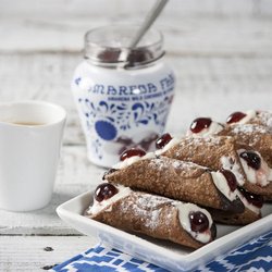 Ditalia Fine Italian Imports - Sicilian Cannoli Kit with Shells, Cream Filling, and Amarena Cherries | Set of 4