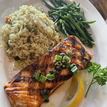 Agora Taverna - Salmon with rice and green beans - Greek Near Me - Forest Hills, New York