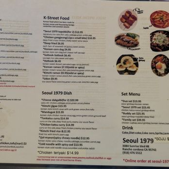 Seoul 1979 - Menu - Japanese Near Me - Rancho Cordova, California