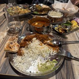 Kashmiri lamb Rogan Josh, Hakka noodles w/chicken and Kaundi Zhiinga. Kashmiri lamb Rogan Josh, Hakka noodles w/chicken and Kaundi Zhiinga.